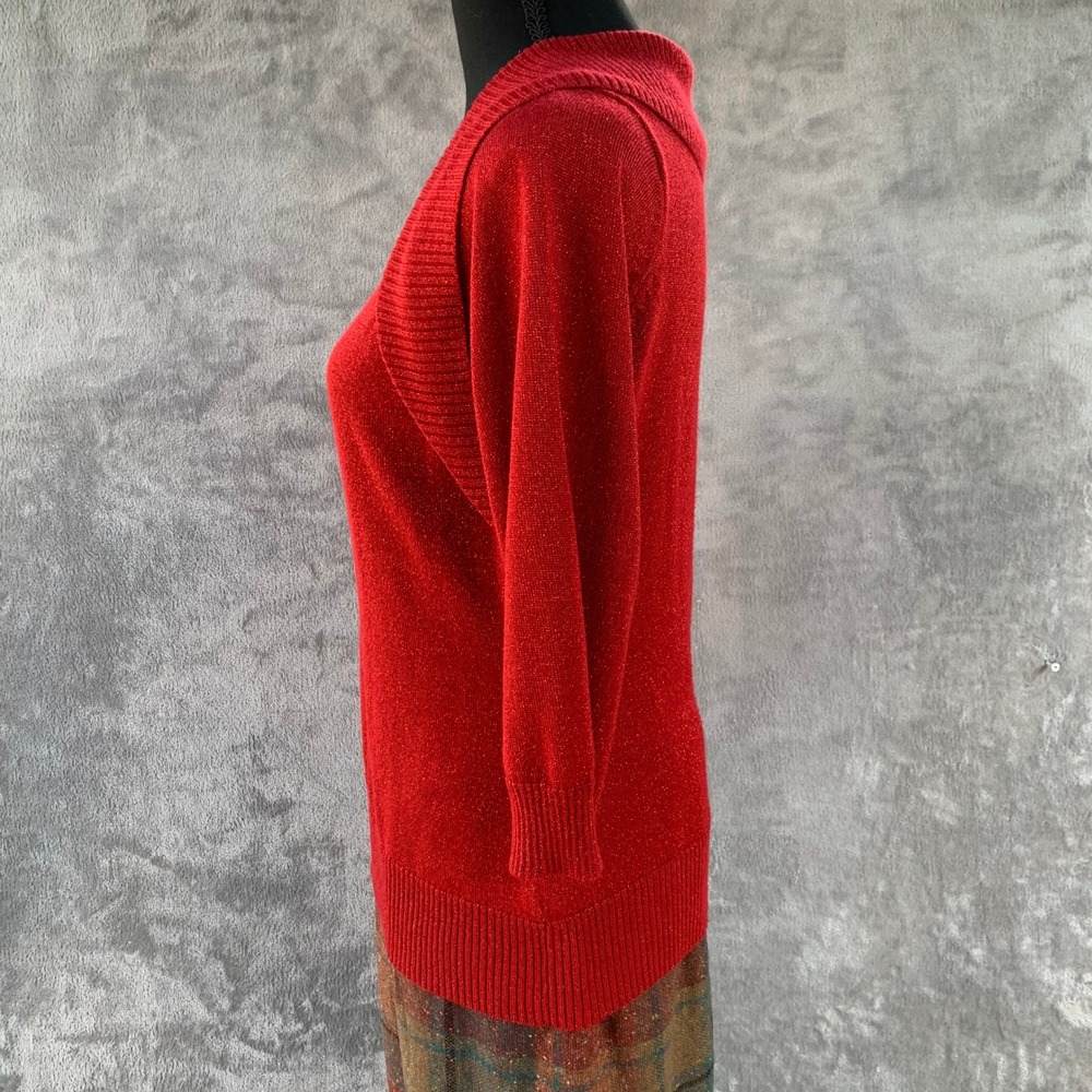 Red Metallic Knit Sweater Tank & Shrug Set | Lurex Holiday Party Twinset M L - Picture 4 of 12
